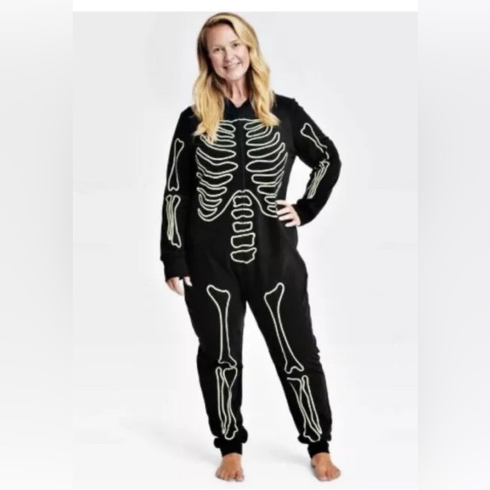 Hyde & Eek Skeleton Glow in the Dark Onesie Costume Unisex size XXL